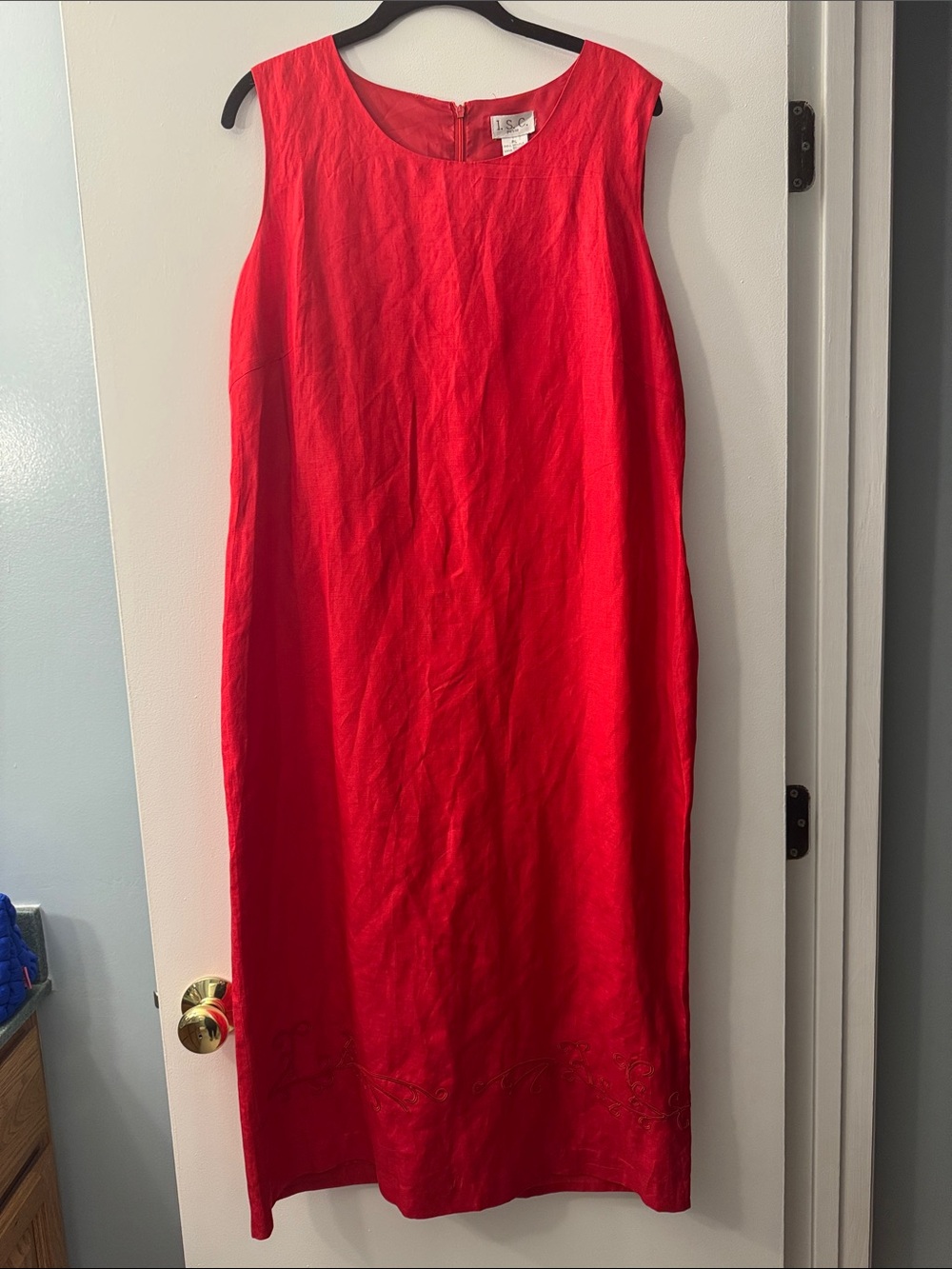 I.S.C. Sleeveless Red Shift Dress by Linen Silk LP